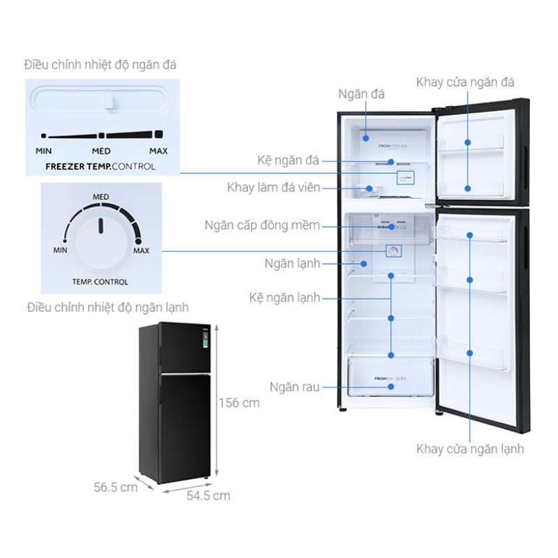Tủ Lạnh 2 cánh Inverter 236 Lít Aqua AQR-T260FA(FB) 5 Kích thước tủ Lạnh 2 cánh Inverter 236 Lít Aqua AQR-T260FA(FB)