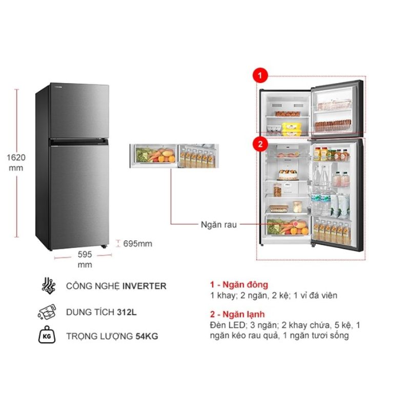 Tủ Lạnh 2 cánh Inverter 312 Lít Toshiba GR-RT416WE-PMV(58)-MM 5 Kích thước tủ Lạnh 2 cánh Inverter 312 Lít Toshiba GR-RT416WE-PMV(58)-MM