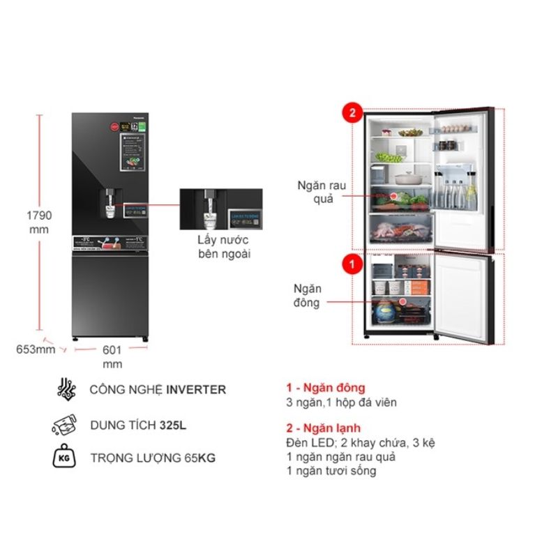 Tủ Lạnh 2 cánh Inverter 325 Lít Panasonic NR-BV361WGKV 6 Kích thước cánh Inverter 325 Lít Panasonic NR-BV361WGKV