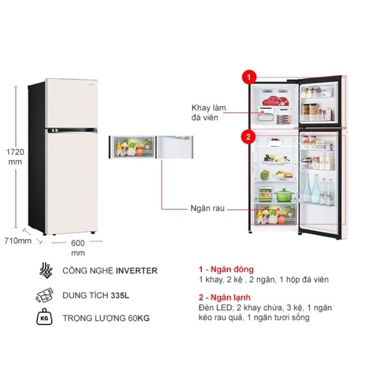 Tủ Lạnh 2 cánh Inverter 335 Lít LG GN-B332BG 6 Kích thước tủ Lạnh 2 cánh Inverter 335 Lít LG GN-B332BG