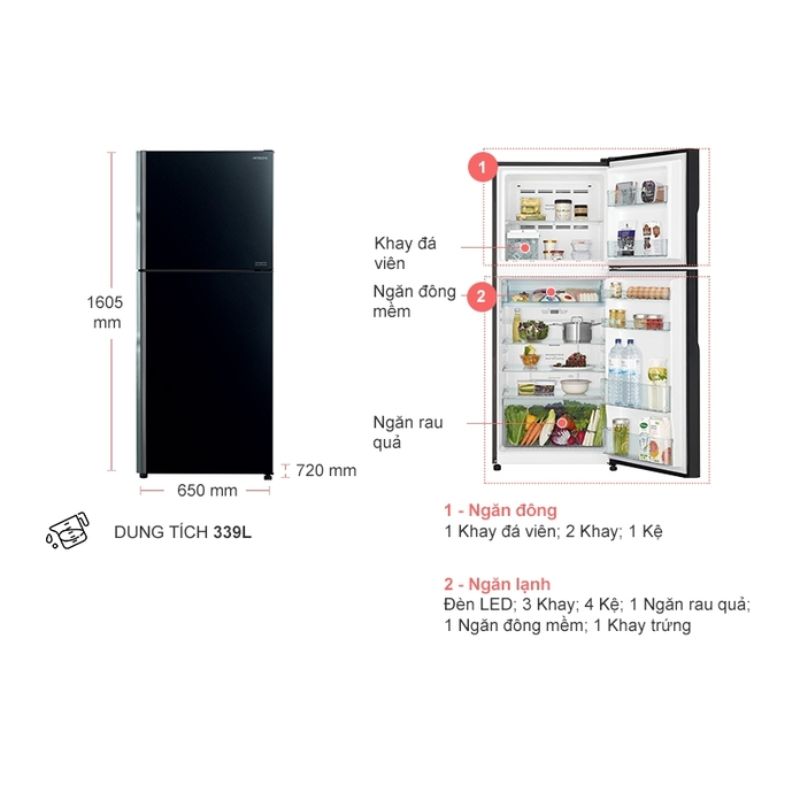 Tủ Lạnh 2 cánh Inverter 339 Lít Hitachi R-FVX450PGV9 GBK 6 Kích thước tủ Lạnh 2 cánh Inverter 339 Lít Hitachi R-FVX450PGV9 GBK