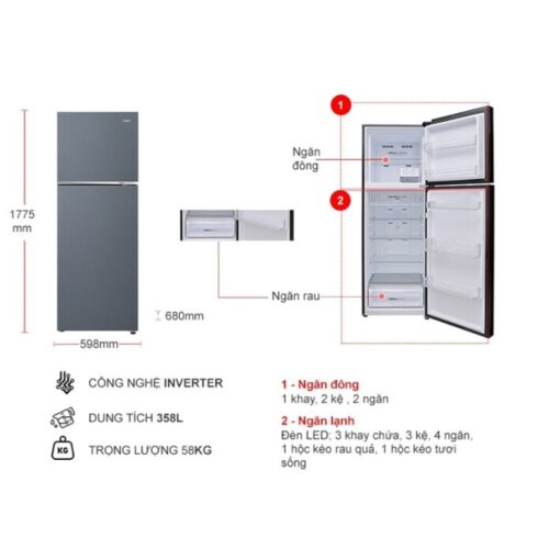 Tủ Lạnh 2 cánh Inverter 358 Lít Aqua AQR-T410FA(SL) 7 Kích thước tủ Lạnh 2 cánh Inverter 358 Lít Aqua AQR-T410FA(SL)