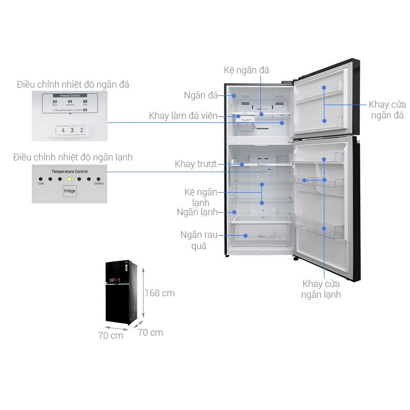 Tủ Lạnh 2 cánh Inverter 393 Lít LG GN-L422GB 6 Kích thước tủ Lạnh 2 cánh Inverter 393 Lít LG GN-L422GB