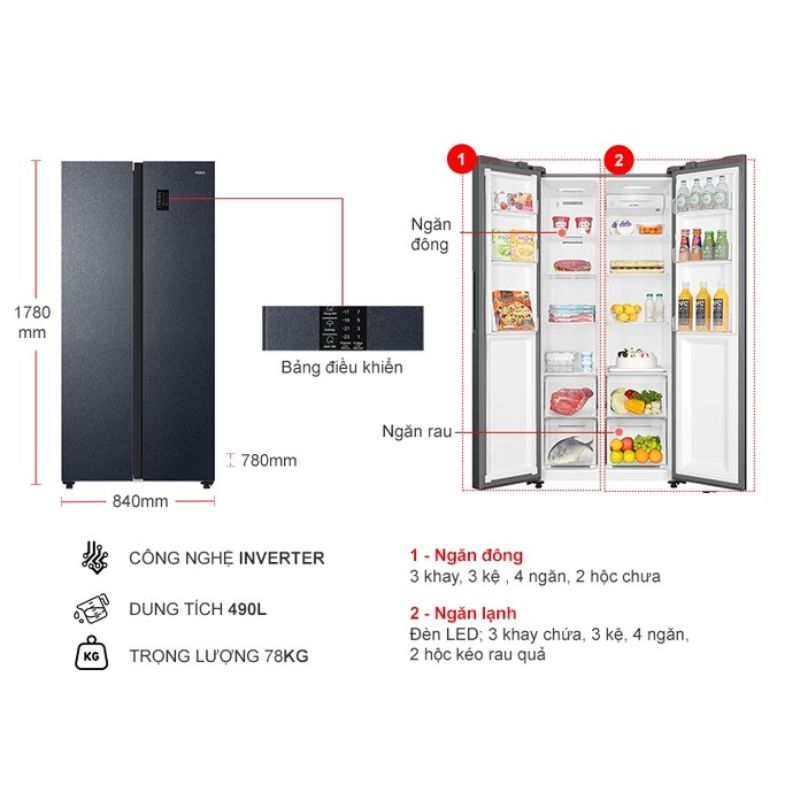 Tủ Lạnh 2 cánh side by side Inverter 490 Lít Aqua AQR-S552XA(CBC) 5 Kích thước tủ Lạnh 2 cánh side by side Inverter 490 Lít Aqua AQR-S552XA(CBC)