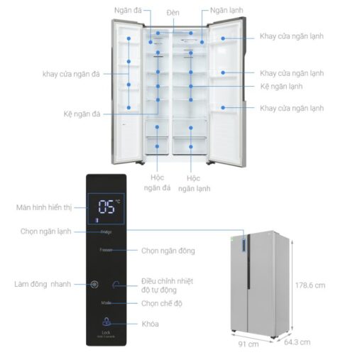 Tủ Lạnh 2 cánh side by side Inverter 519 Lít LG GR-B256JDS 9 Kích thước tủ Lạnh 2 cánh side by side Inverter 519 Lít LG GR-B256JDS
