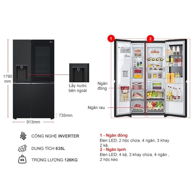 Tủ Lạnh 2 cánh side by side Inverter 635 Lít LG GR-G257BL 6 Kích thước tủ Lạnh 2 cánh side by side Inverter 635 Lít LG GR-G257BL