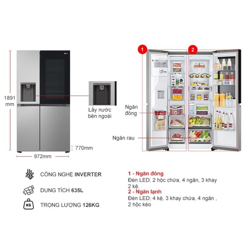 Tủ Lạnh 2 cánh side by side Inverter 635 Lít LG GR-G257SV 6 Kích thước tủ Lạnh 2 cánh side by side Inverter 635 Lít LG GR-G257SV