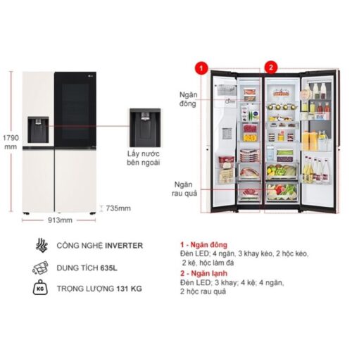 Tủ Lạnh 2 cánh side by side Inverter 635 Lít LG GR-X257BG 9 Kích thước tủ Lạnh 2 cánh side by side Inverter 635 Lít LG GR-X257BG