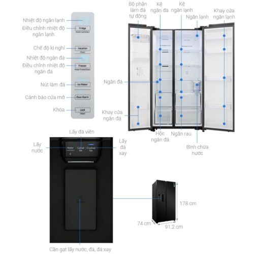 Tủ Lạnh 2 cánh side by side Inverter 635 Lít Samsung RS64R53012C/SV 10 Kích thước tủ Lạnh 2 cánh side by side Inverter 635 Lít Samsung RS64R53012C/SV