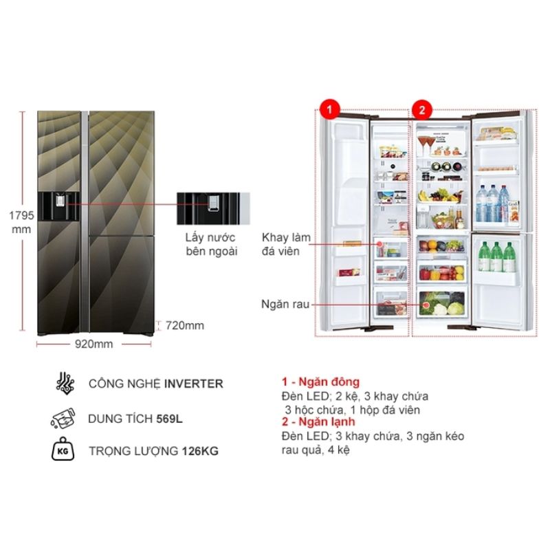 Tủ Lạnh 3 cánh side by side Inverter 569 Lít Hitachi R-FM800XAGGV9X DIA 6 Kích thước tủ Lạnh 3 cánh side by side Inverter 569 Lít Hitachi R-FM800XAGGV9X DIA