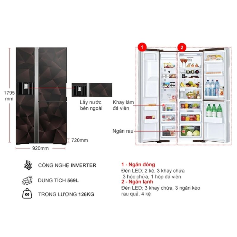 Tủ Lạnh 3 cánh side by side Inverter 569 Lít Hitachi R-FM800XAGGV9X GBZ 6 Kích thước tủ Lạnh 3 cánh side by side Inverter 569 Lít Hitachi R-FM800XAGGV9X GBZ