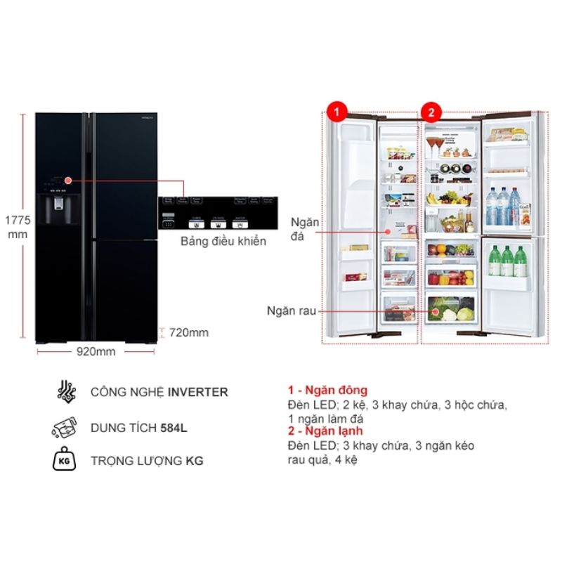 Tủ Lạnh 3 cánh side by side Inverter 584 Lít Hitachi R-FM800GPGV2 GBK 5 Kích thước tủ Lạnh 3 cánh side by side Inverter 584 Lít Hitachi R-FM800GPGV2 GBK
