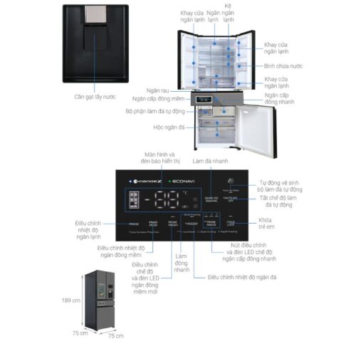 Tủ Lạnh 4 cánh Multi Door Inverter 540 Lít Panasonic NR-YW590YHHV 9 Kích thước tủ Lạnh 4 cánh Multi Door Inverter 540 Lít Panasonic NR-YW590YHHV
