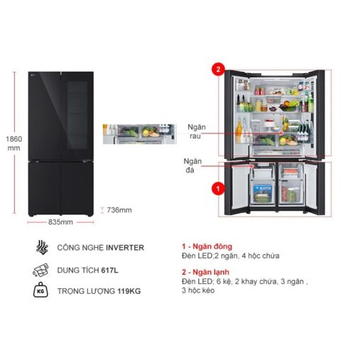 Tủ Lạnh 4 cánh Multi Door Inverter 617 Lít LG LFB61BLGAI 9 Kích thước tủ Lạnh 4 cánh Multi Door Inverter 617 Lít LG LFB61BLGAI