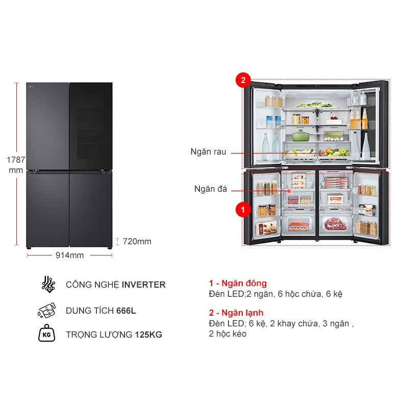 Tủ Lạnh 4 cánh Multi door Inverter 666 Lít LG LFB66BLMI 6 Kích thước tủ Lạnh 4 cánh Multi door Inverter 666 Lít LG LFB66BLMI