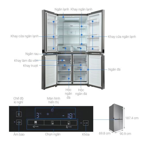Tủ Lạnh 4 cánh Multi Doors Inverter 594 Lít Whirlpool WFQ590NSSV 6 Kích thước tủ Lạnh 4 cánh Multi Doors Inverter 4 cửa 594 Lít Whirlpool WFQ590NSSV