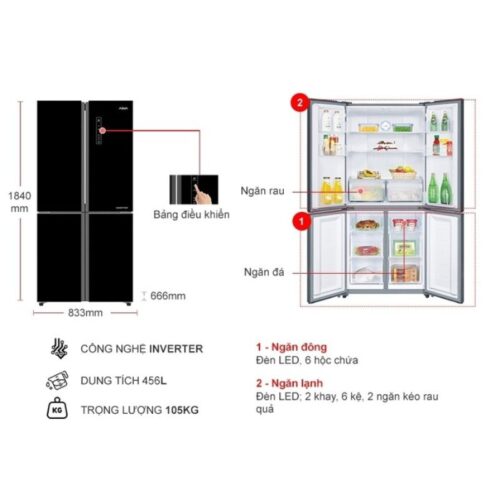 Tủ Lạnh 4 cánh Multi doors Inverter 456 Lít Aqua AQR-IG525AM (GB) 7 Kích thước tủ Lạnh 4 cánh Multi doors Inverter 456 Lít Aqua AQR-IG525AM (GB)