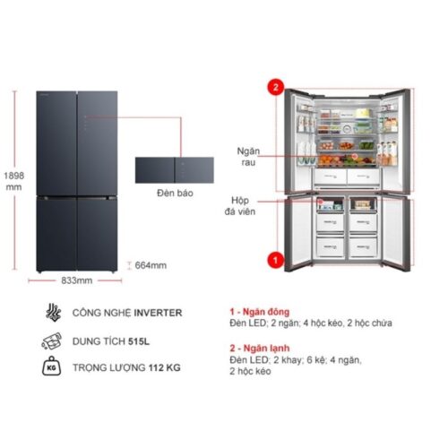 Tủ Lạnh 4 cánh Multi Doors Inverter 515 Lít Toshiba GR-RF670WI-PGV(A9)-BG 7 Kích thước tủ Lạnh 4 cánh Multi Doors Inverter 515 Lít Toshiba GR-RF670WI-PGV(A9)-BG