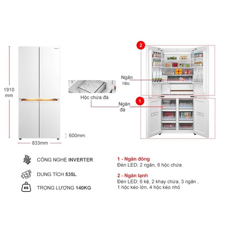 Tủ Lạnh 4 cánh Multi doors Inverter 535 Lít Toshiba GR-RF695WI-PGV(67) 5 Kích thước tủ Lạnh 4 cánh Multi doors Inverter 535 Lít Toshiba GR-RF695WI-PGV(67)