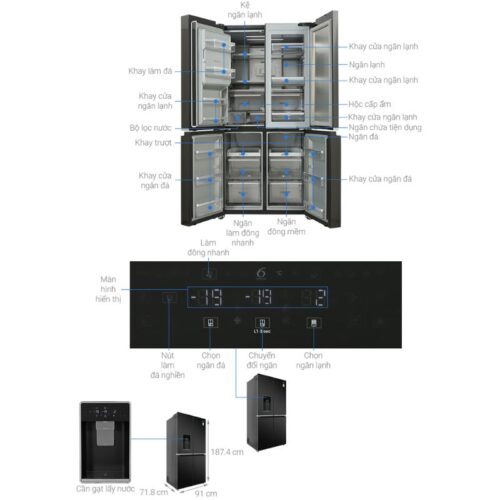 Tủ Lạnh 4 cánh Multi Doors Inverter 593 Lít Whirlpool WFQ590DBSV 7 Kích thước tủ Lạnh 4 cánh Multi Doors Inverter 593 Lít Whirlpool WFQ590DBSV