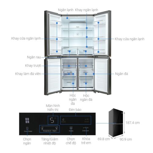 Tủ Lạnh 4 cánh Multi Doors Inverter 594 Lít Whirlpool WFQ590NBGV 7 Kích thước tủ Lạnh 4 cánh Multi Doors Inverter 594 Lít Whirlpool WFQ590NBGV