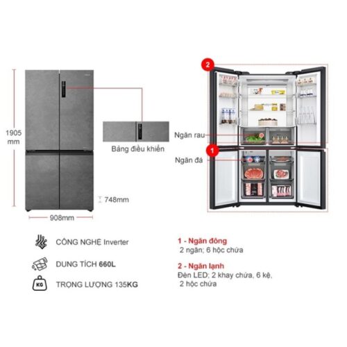 Tủ Lạnh 4 cánh Multi Doors Inverter 660 Lít Aqua AQR-M727XA(GS)U1 7 Kích thước tủ Lạnh 4 cánh Multi Doors Inverter 660 Lít Aqua AQR-M727XA(GS)U1
