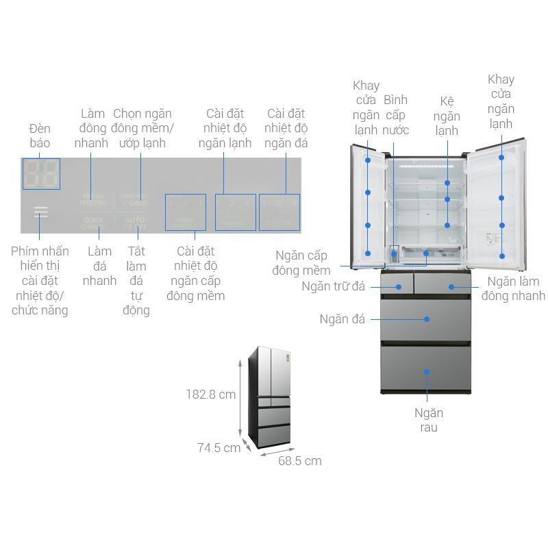 Tủ Lạnh 6 cánh Multi Door Inverter 589 Lít Panasonic NR-F603GT-X2 5 Kích thước tủ Lạnh 6 cánh Multi Door Inverter 589 Lít Panasonic NR-F603GT-X2