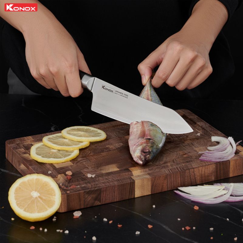 Dao thép Nhật Konox Damascus Eiko Series 7″ Deba Knife 5 Ảnh dao thép Nhật Konox Damascus Eiko Series 7″ Deba Knife