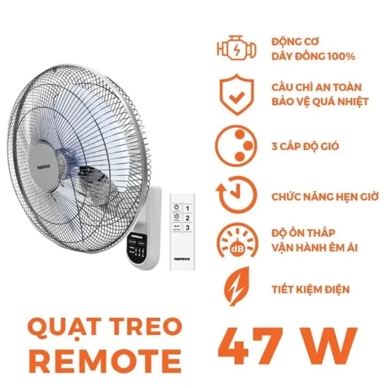 Quạt treo Remote Nanoco NWF1612RC - Màu xám 5 Hình ảnh quạt treo Remote Nanoco NWF1612RC - Màu xám