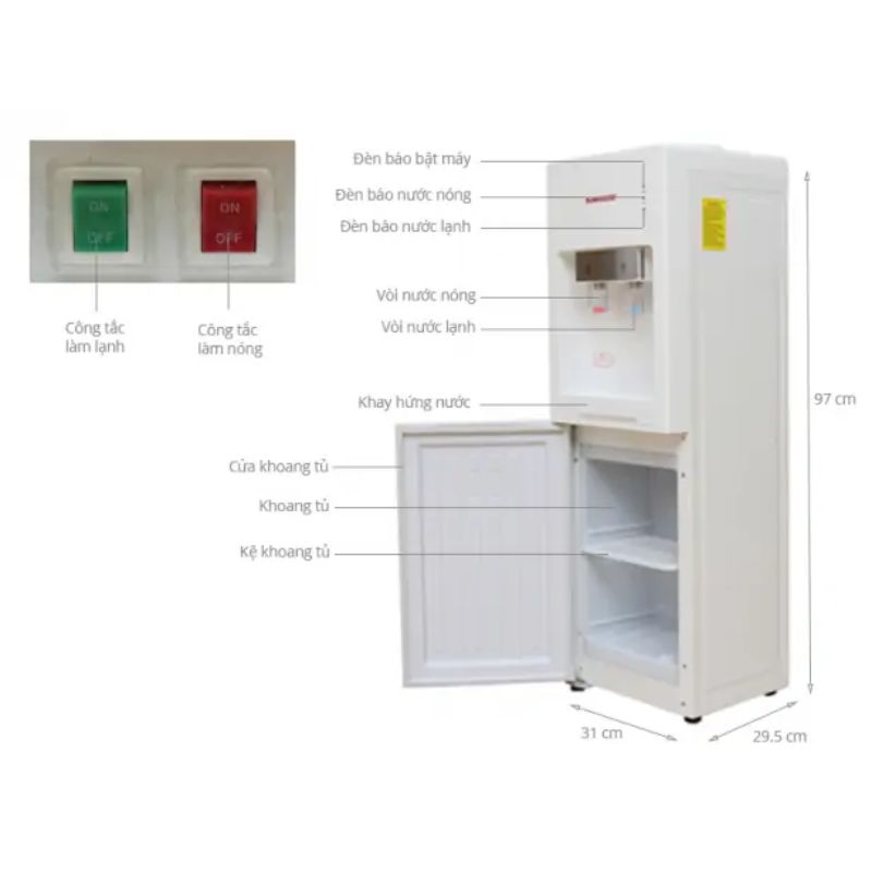 Cây nước nóng lạnh Sunhouse SHD9602 5 Kích thước cây nước nóng lạnh Sunhouse SHD9602