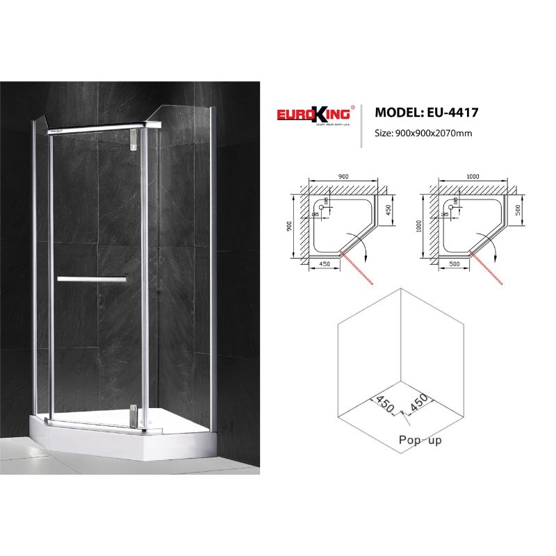 Phòng tắm vách kính Euroking EU-4417 1000mm 4 Kích thước phòng tắm vách kính Euroking EU-4417 1000mm