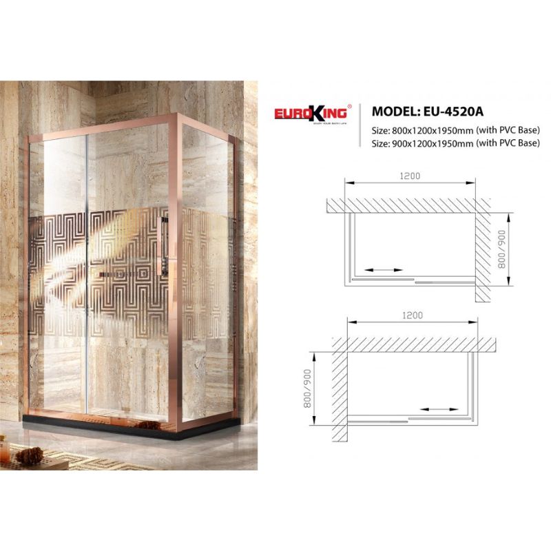 Phòng tắm vách kính Euroking EU-4520A 900mm 6 Kích thước phòng tắm vách kính Euroking EU-4520A 900mm
