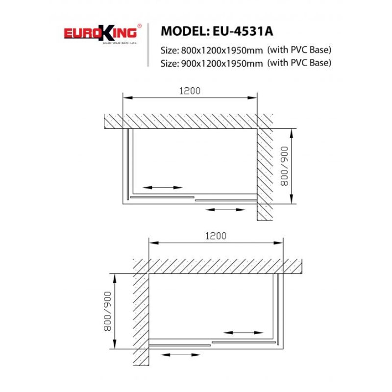 Phòng tắm vách kính Euroking EU-4531A 900mm 5 Kích thước phòng tắm vách kính Euroking EU-4531A 900mm