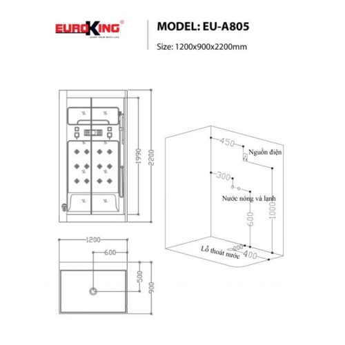 Phòng xông hơi EuroKing EU-A805 5 Kích thước phòng xông hơi EuroKing EU-A805