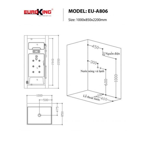 Phòng xông hơi EuroKing EU-A806 5 Kích thước phòng xông hơi EuroKing EU-A806