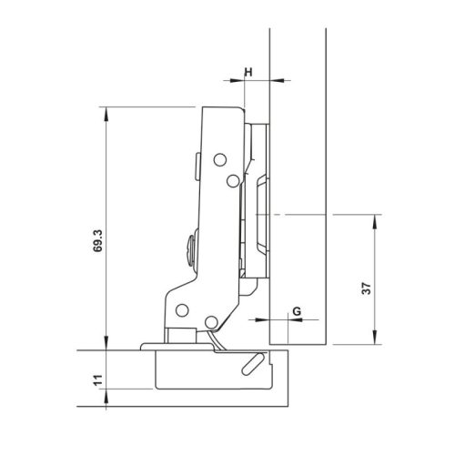 Bản lề trùm ngoài Metalla SM 110° Giảm Chấn Hafele 315.07.114 8 Kích thước bản lề trùm ngoài Metalla SM 110° Giảm Chấn Hafele 315.07.114