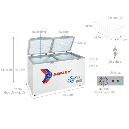 Tủ Đông SANAKY VH4099A4K 9 Kích Thước Tủ Đông SANAKY VH4099A4K