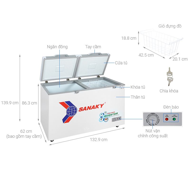 Tủ Đông SANAKY VH4099A4K 6 Kích Thước Tủ Đông SANAKY VH4099A4K