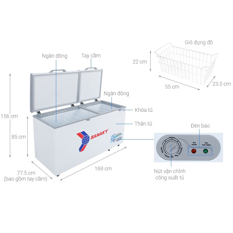 Tủ đông Sanaky Inverter 530 lít VH6699HY3 6 Kích thước Tủ đông Sanaky Inverter 530 lít VH6699HY3