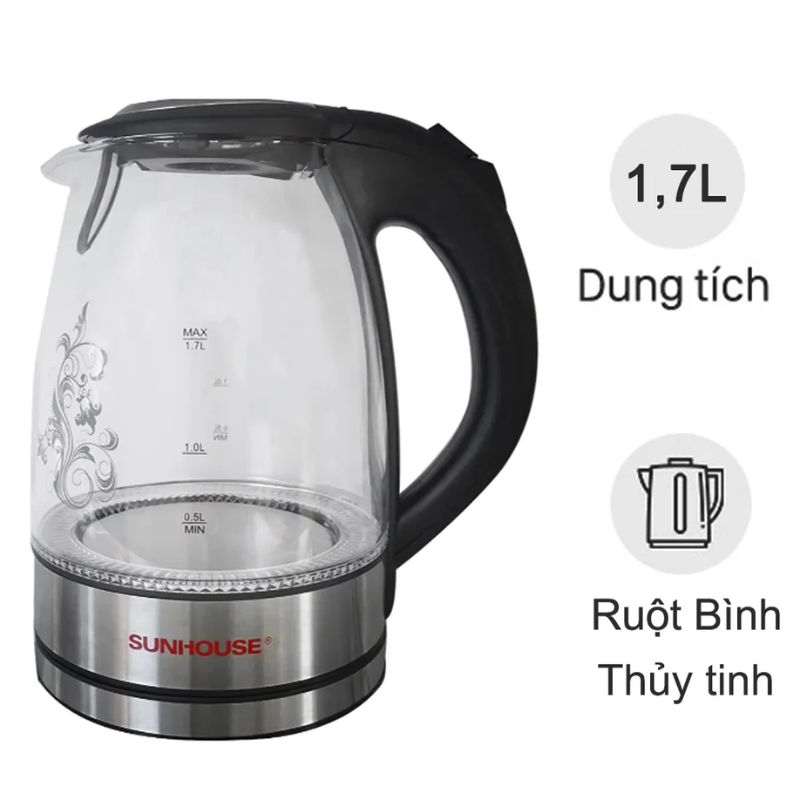 Bình đun siêu tốc thủy tinh 1.7 lít Sunhouse SHD1217 3 Bình đun siêu tốc thủy tinh 1.7 lít Sunhouse SHD1217