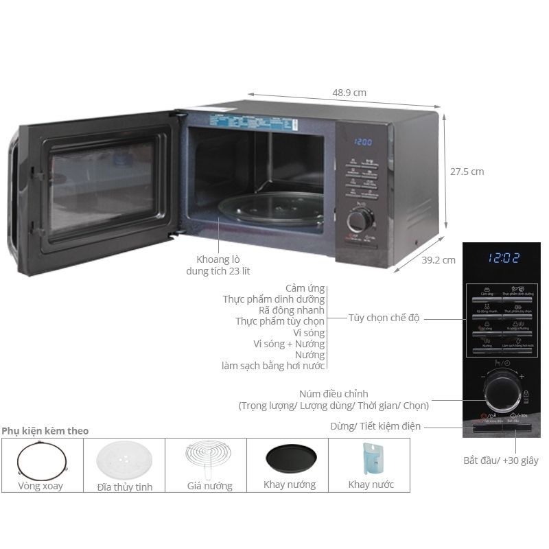 Lò vi sóng Samsung MG23H3125NK/SV 23 lít 6 Kích Thước MG23H3125NK/SV 23 lít