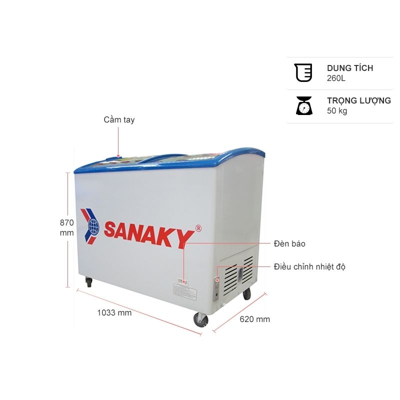 Tủ đông Sanaky 260 lít VH382K 4 Kích thước tủ đông Sanaky 260 lít VH382K
