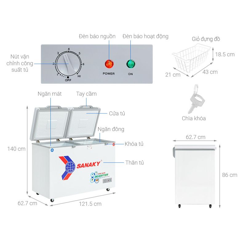 Tủ Đông SANAKY VH3699W4K 6 Kích Thước Tủ Đông SANAKY VH3699W4K