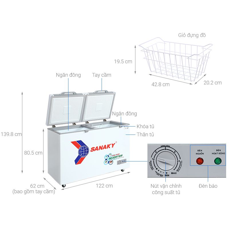 Tủ Đông SANAKY VH3699A4K 6 Kích thước Tủ Đông SANAKY VH3699A4K
