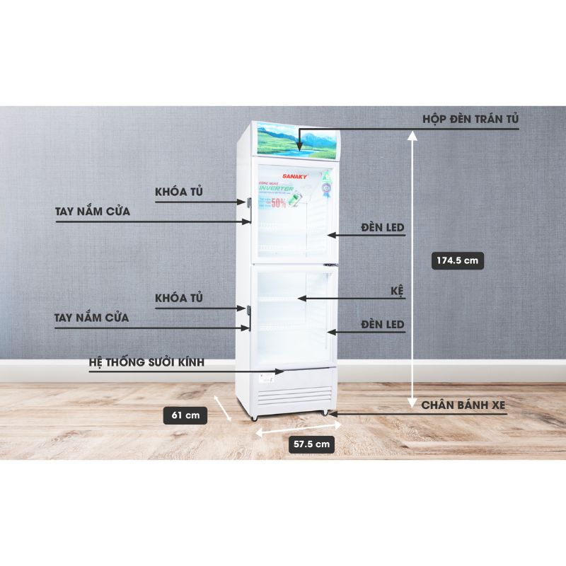 Tủ mát Sanaky 240 lít VH308W3L 4 Kích thước tủ mát Sanaky 240 lít VH308W3L