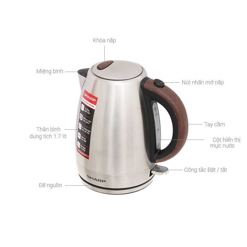 Kích thước Bình đun siêu tốc Sharp 1.7 lít EKJ-17EVSD-WD Kích thước Bình đun siêu tốc Sharp 1.7 lít EKJ-17EVSD-WD