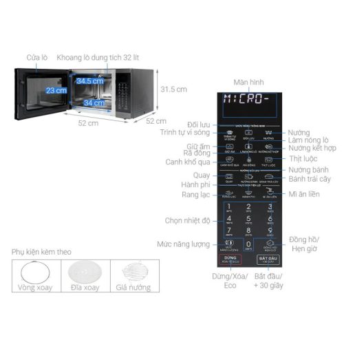 Lò vi sóng có nướng Sharp R-C932XVN-BST 32 lít 5 Kích thước Lò vi sóng có nướng Sharp R-C932XVN-BST 32 lít