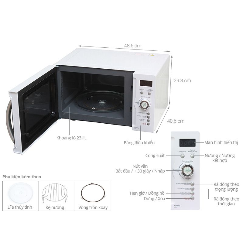 Kích thước Lò vi sóng có nướng Sharp R-G371VN-W 23 lít Kích thước Lò vi sóng có nướng Sharp R-G371VN-W 23 lít