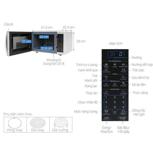 Lò vi sóng có nướng Sharp R-G52XVN-ST 25 lít 5 Kích thước Lò vi sóng có nướng Sharp R-G52XVN-ST 25 lít