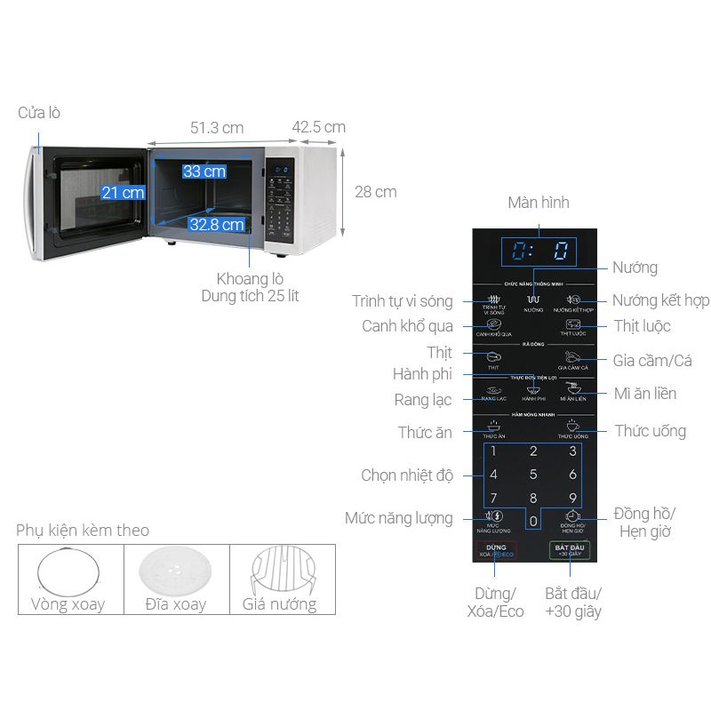 Kích thước Lò vi sóng có nướng Sharp R-G52XVN-ST 25 lít Kích thước Lò vi sóng có nướng Sharp R-G52XVN-ST 25 lít
